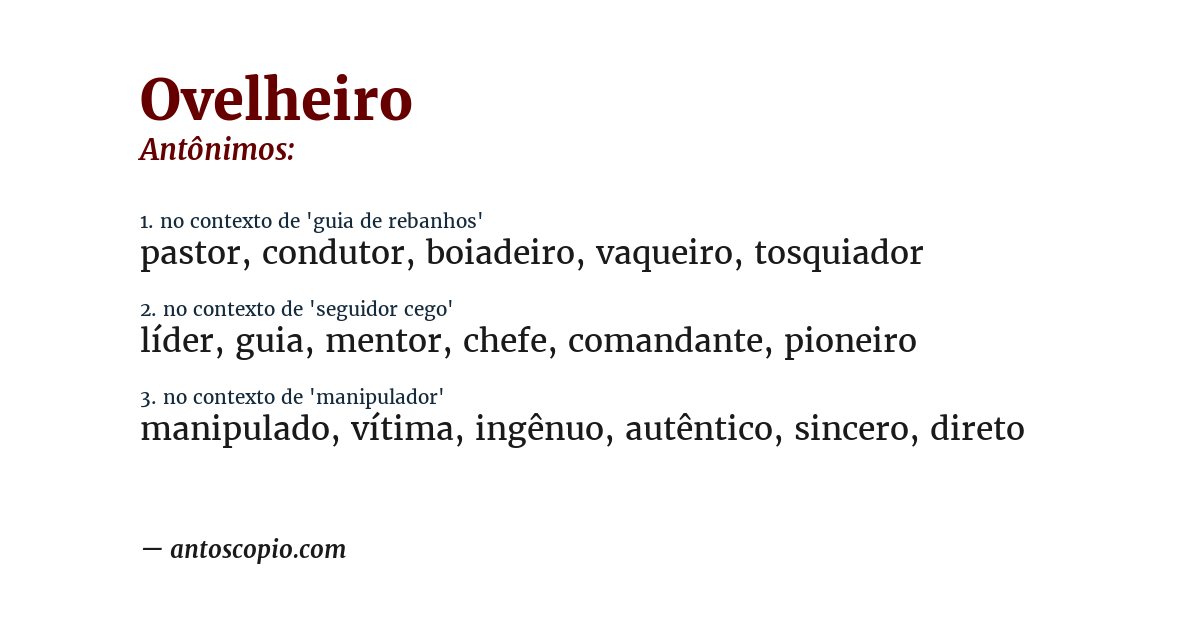 Antônimo de ovelheiro