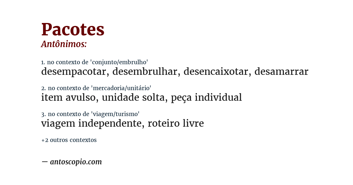 Antônimo de pacotes