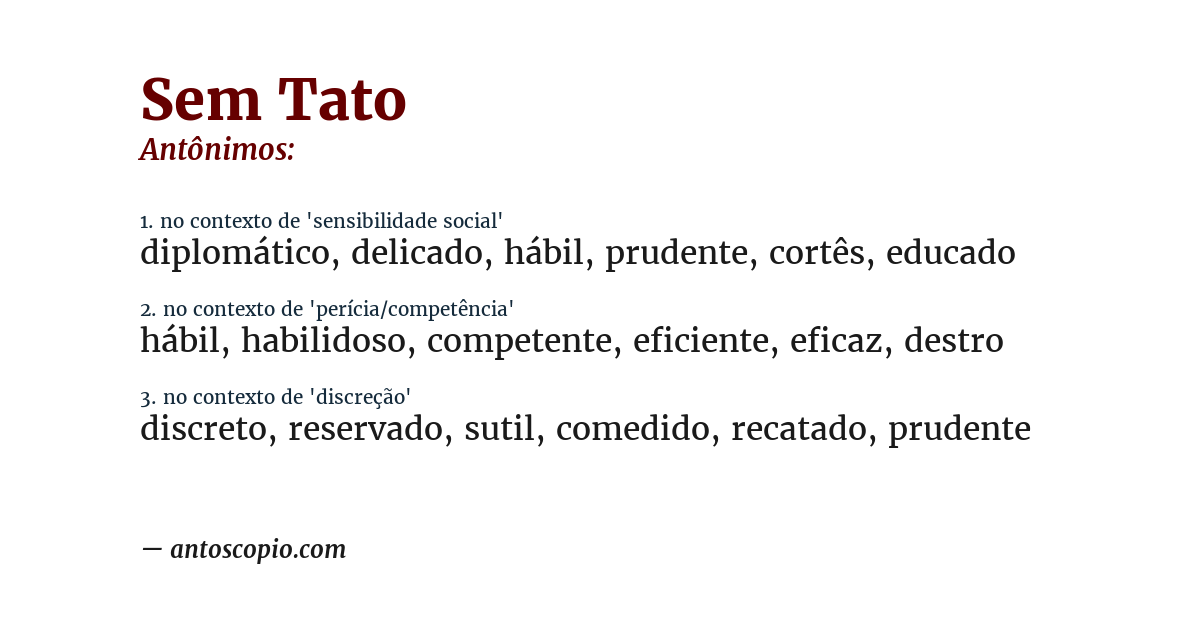 Antônimo de sem tato