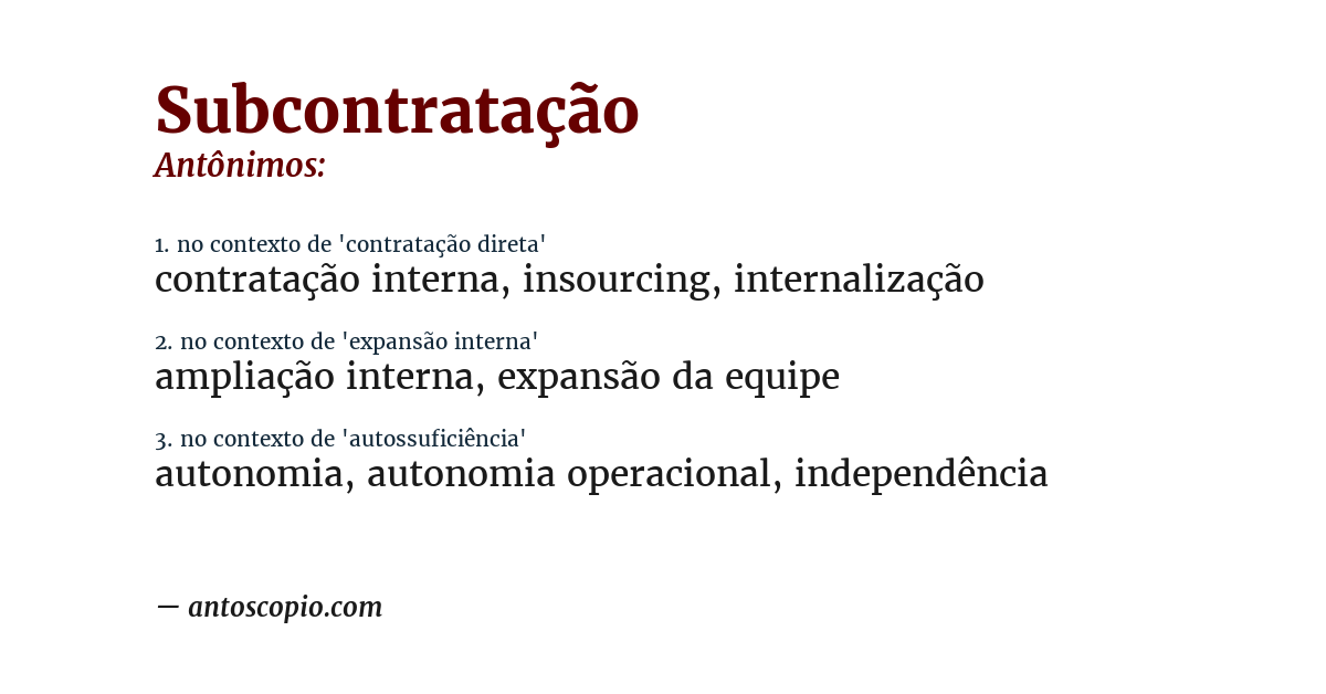 Antônimo de subcontratação