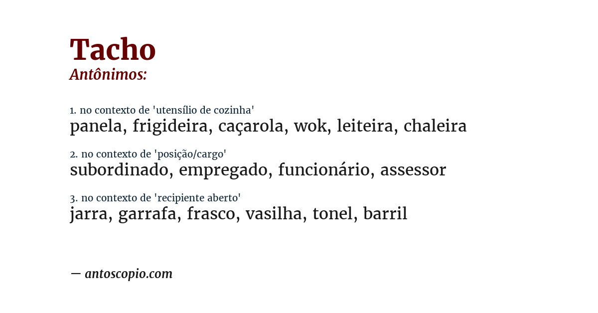 Antônimo de tacho
