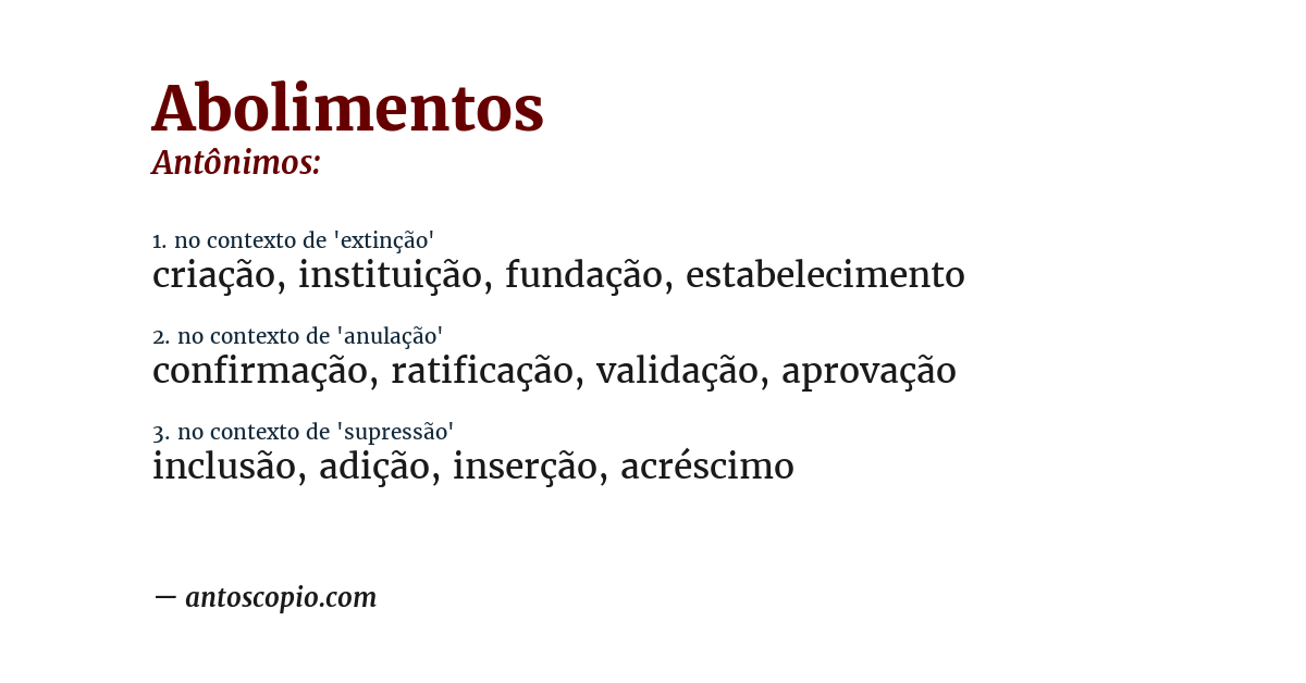 Antônimo de abolimentos