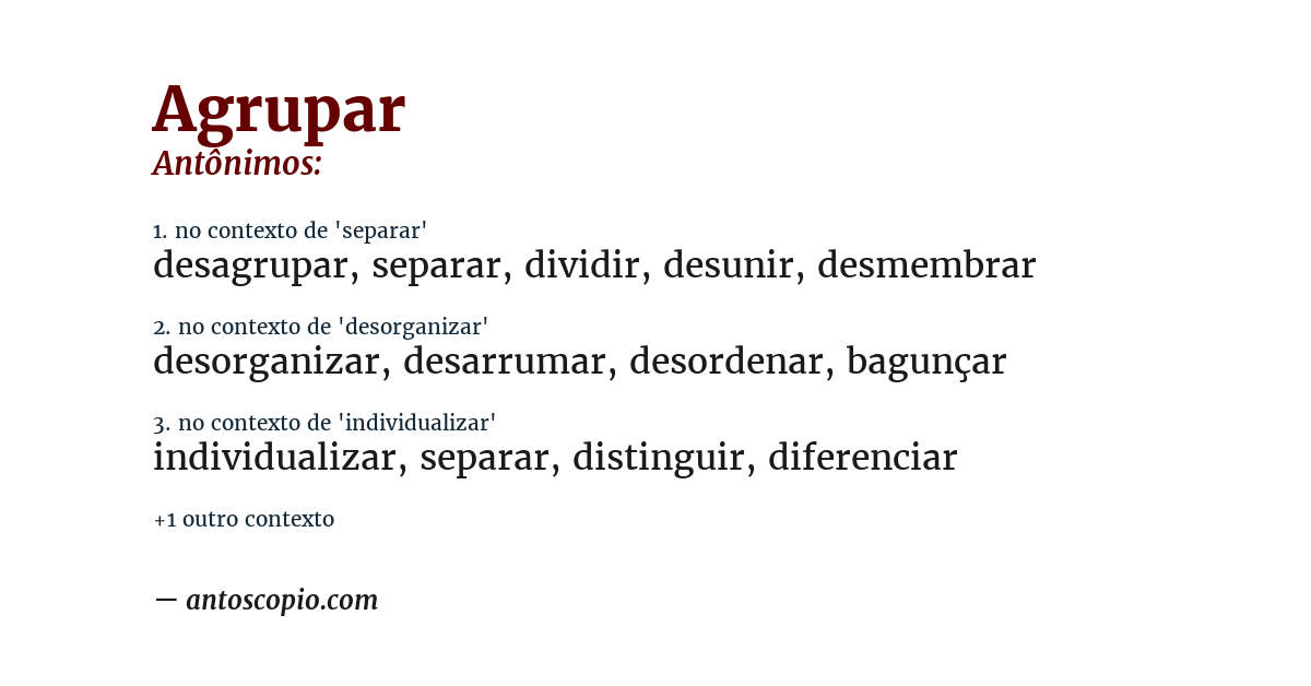 Antônimo de agrupar