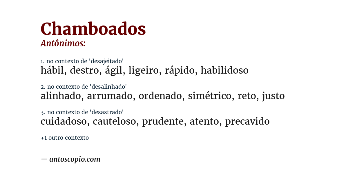 Antônimo de chamboados