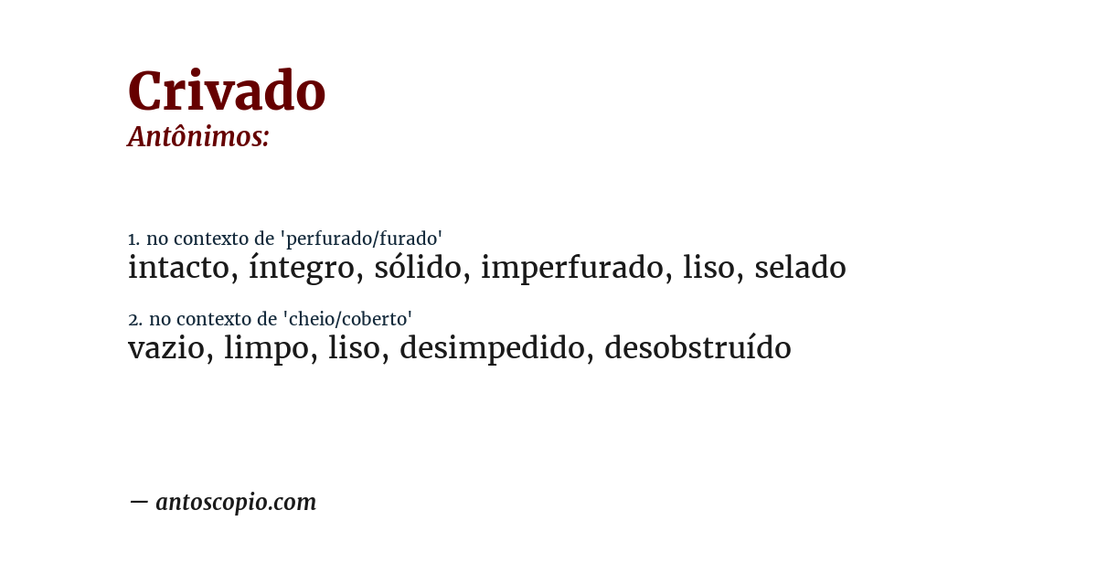 Antônimo de crivado