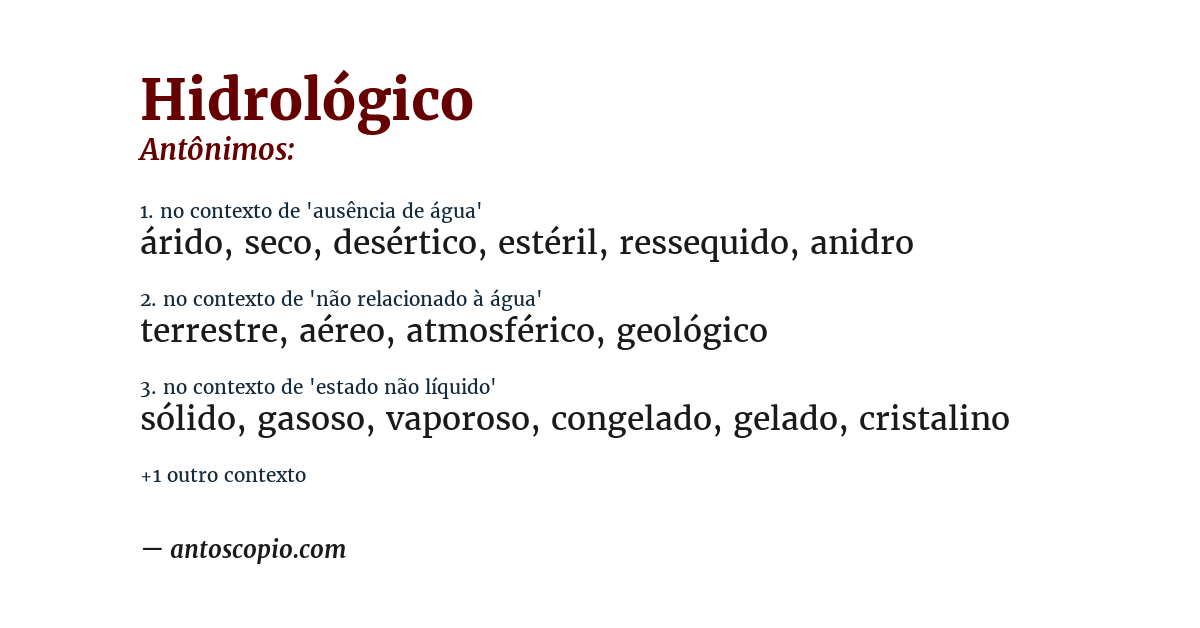 Antônimo de hidrológico