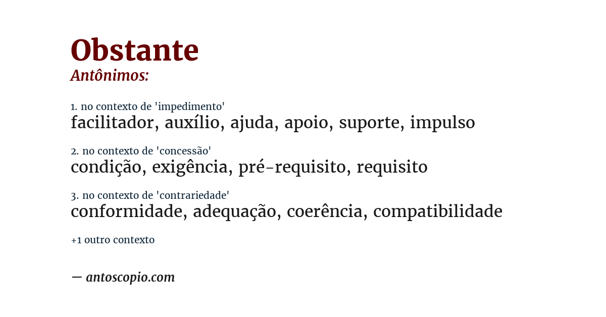 Antônimo de obstante