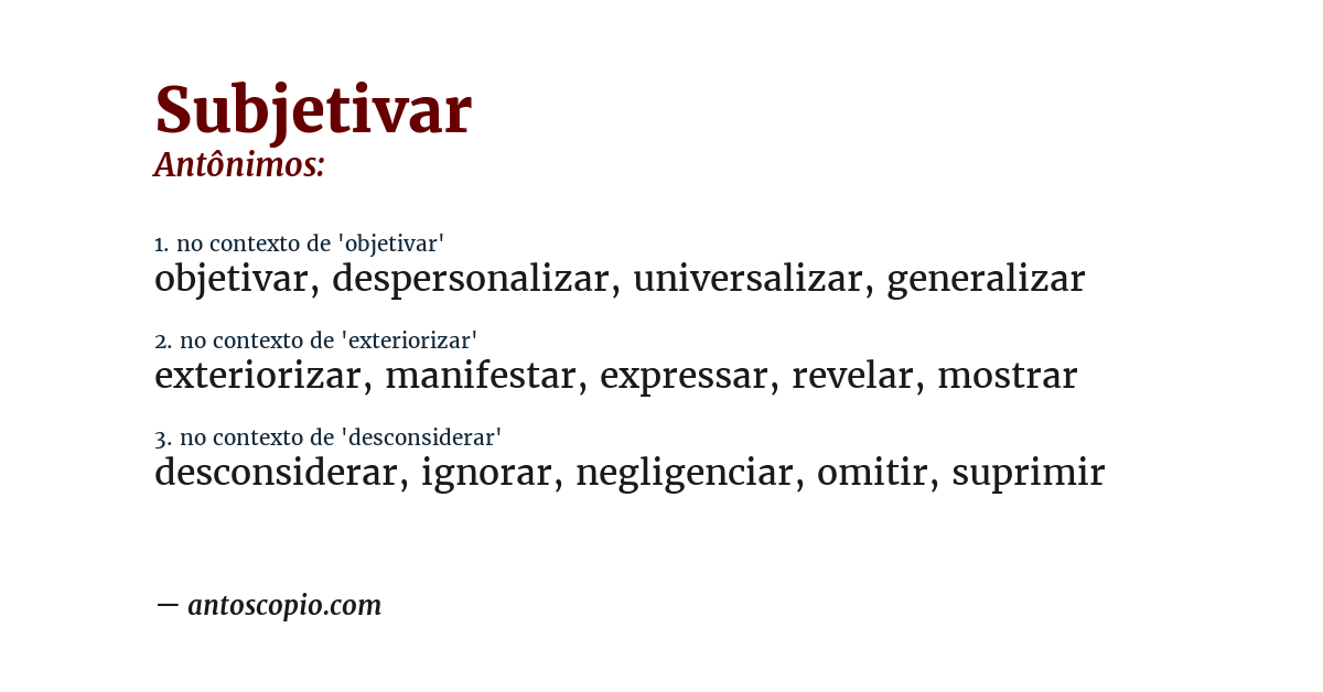 Antônimo de subjetivar