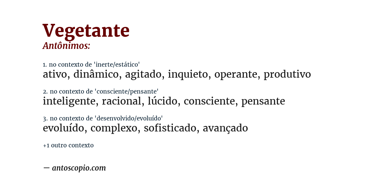 Antônimo de vegetante