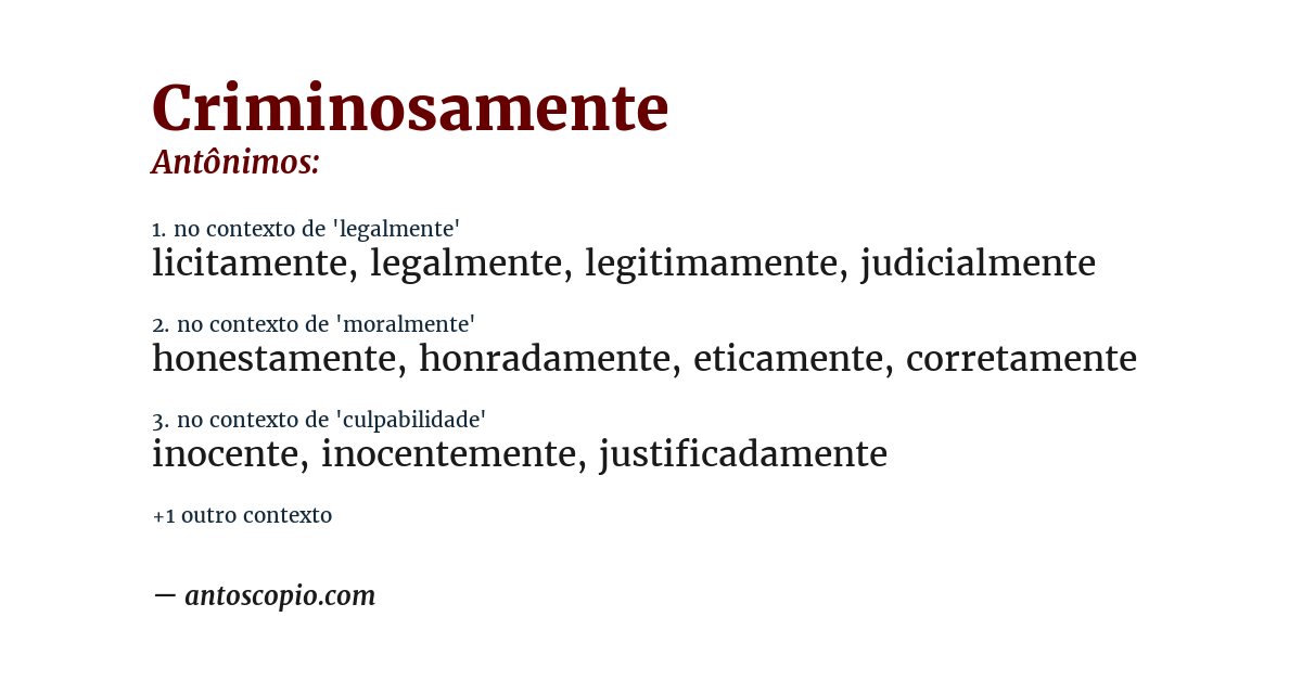 Antônimo de criminosamente