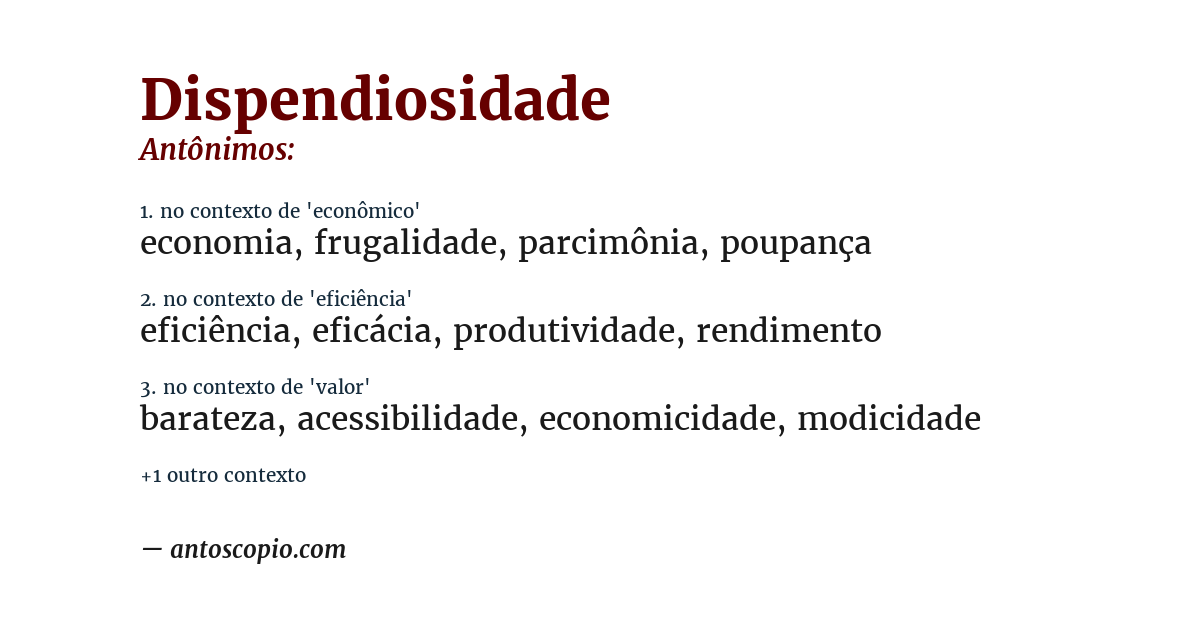 Antônimo de dispendiosidade
