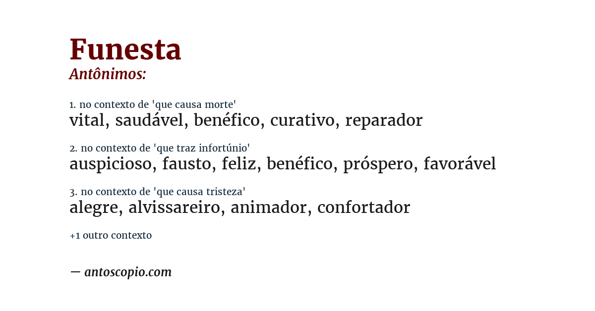 Antônimo de funesta
