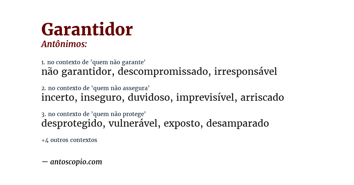 Antônimo de garantidor