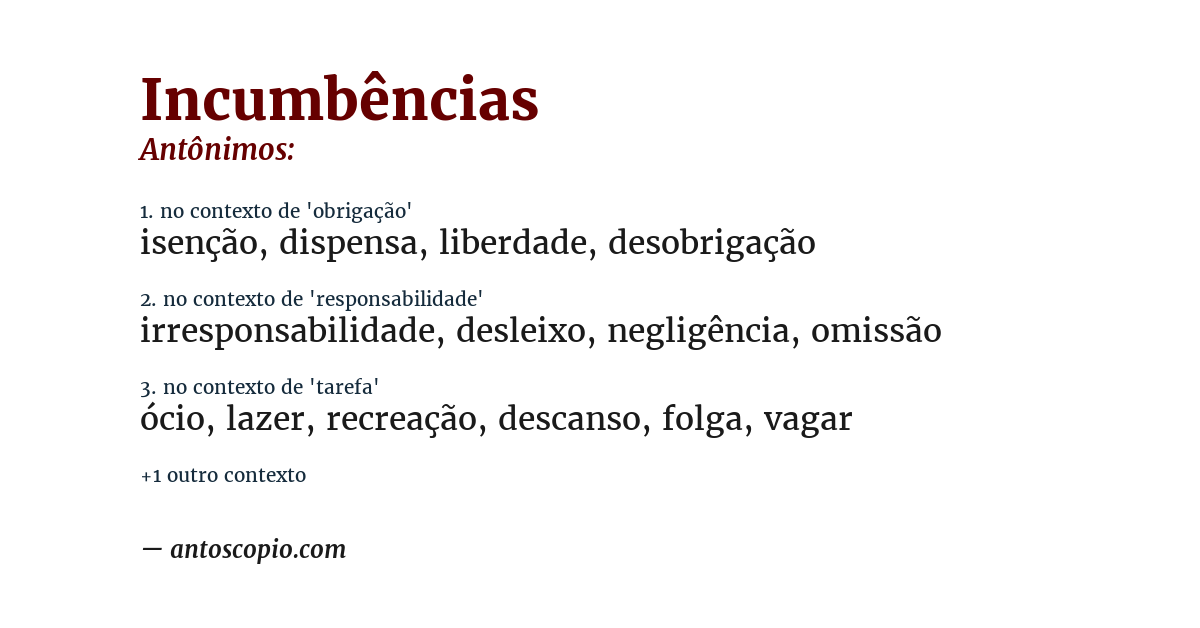 Antônimo de incumbências