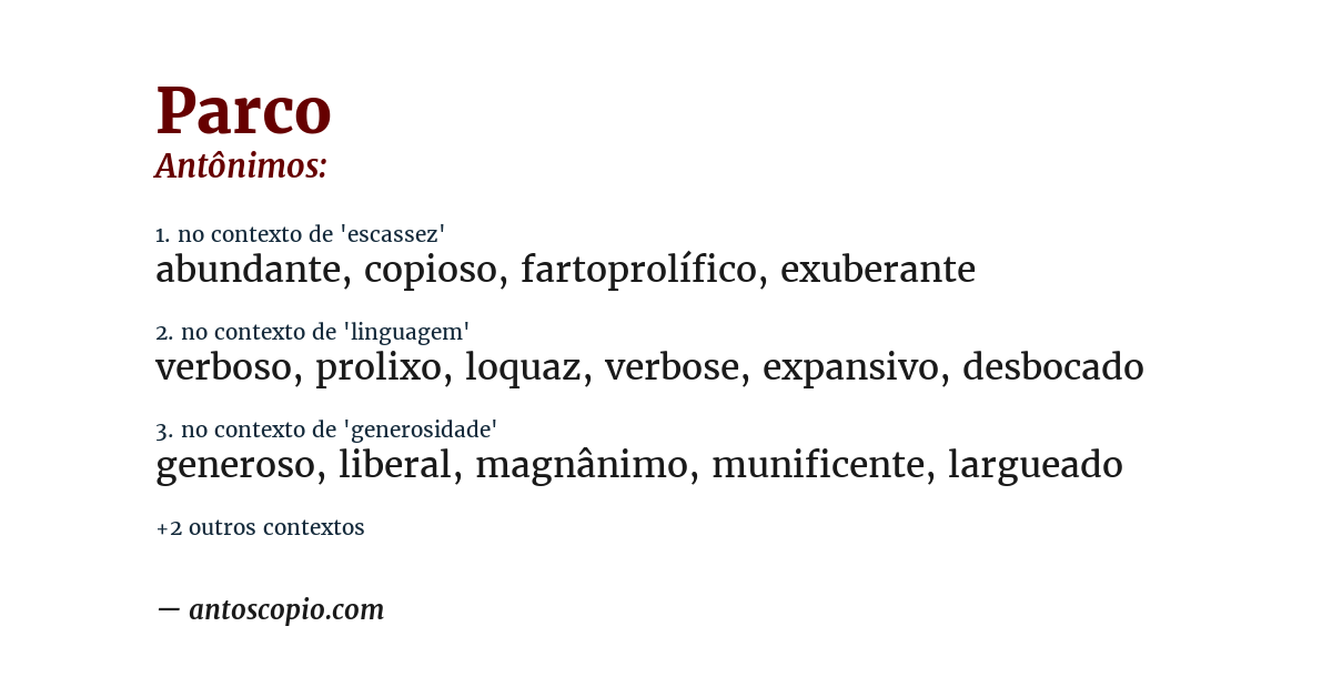 Antônimo de parco
