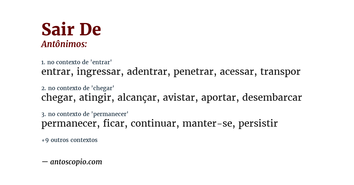 Antônimo de sair de