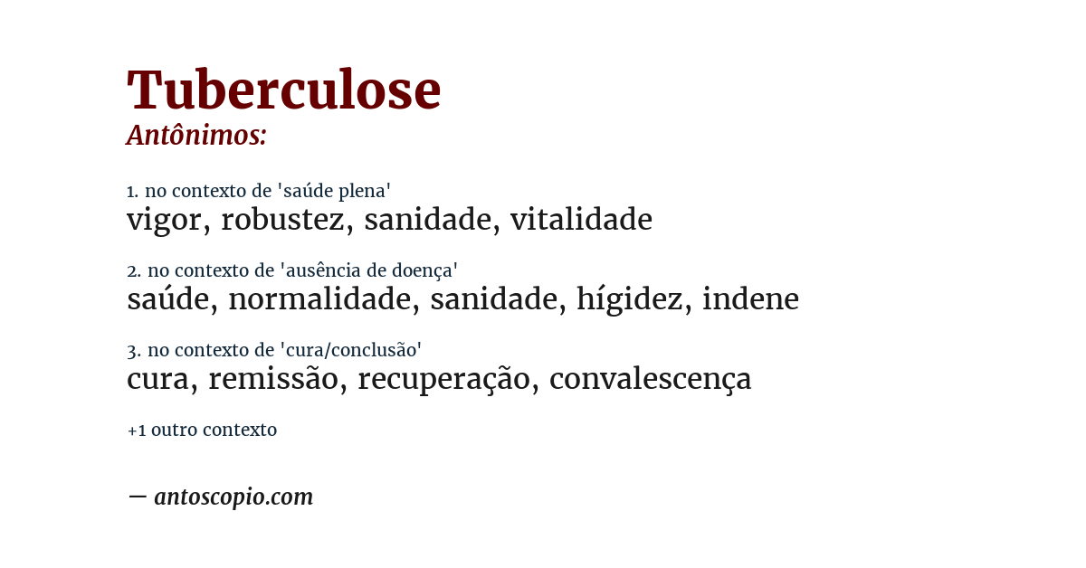 Antônimo de tuberculose