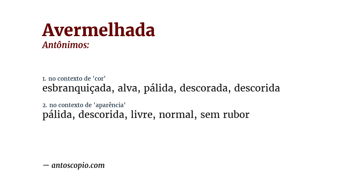 Antônimo de avermelhada
