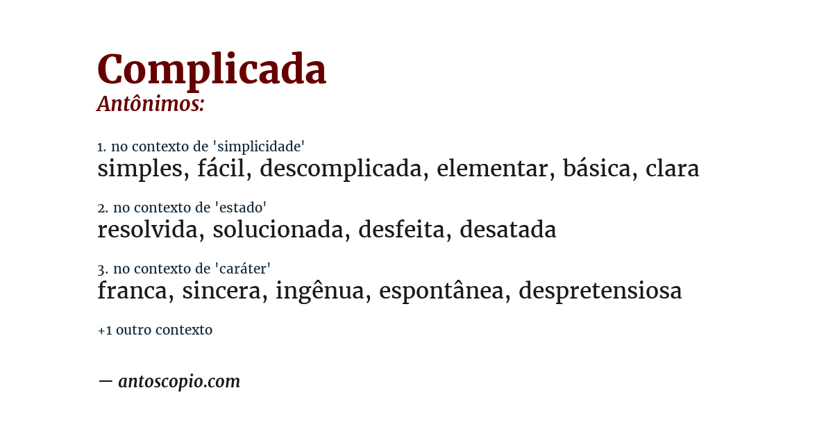 Antônimo de complicada