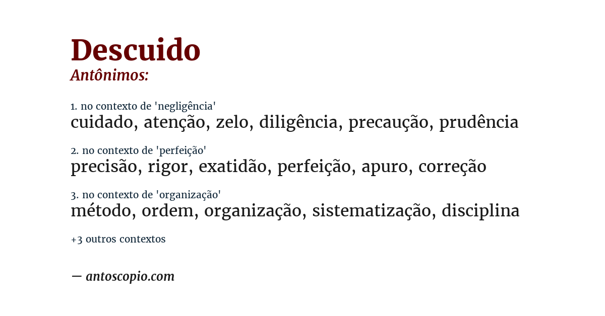 Antônimo de descuido