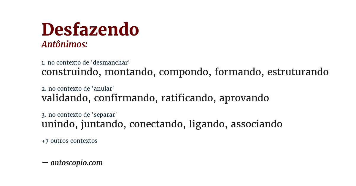 Antônimo de desfazendo