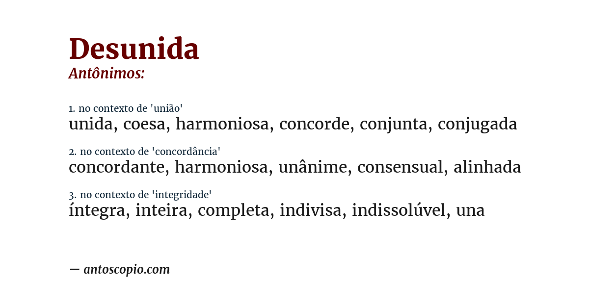 Antônimo de desunida