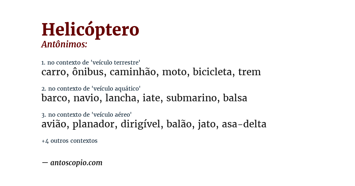 Antônimo de helicóptero