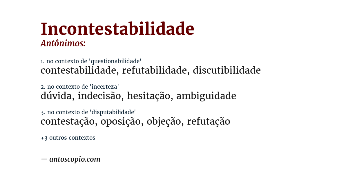 Antônimo de incontestabilidade