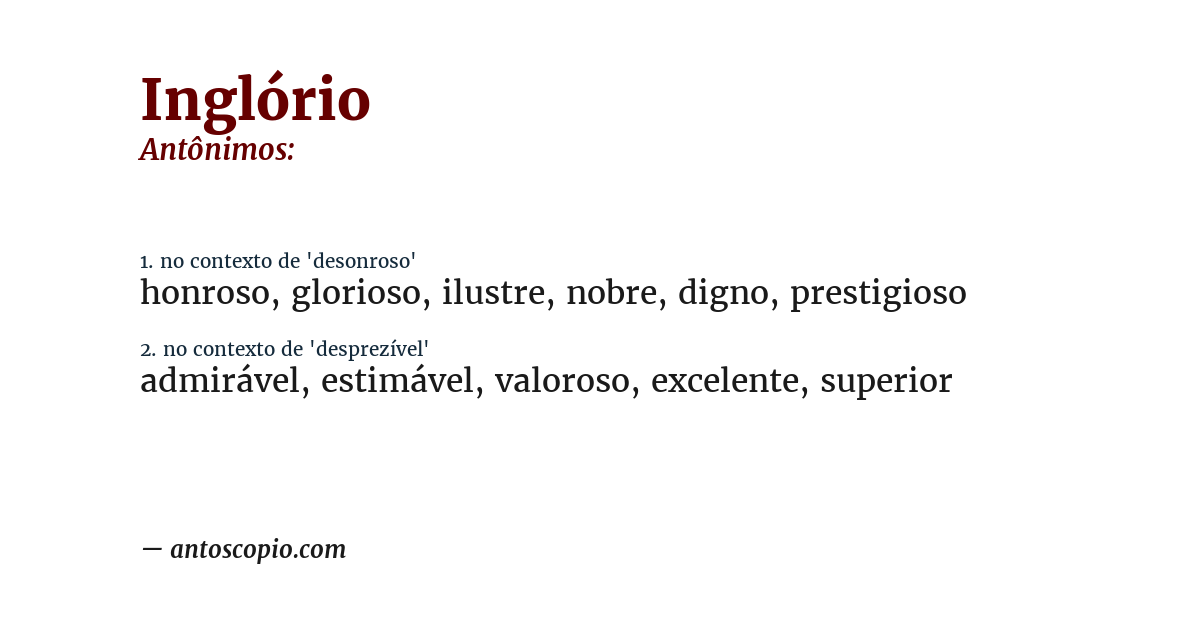 Antônimo de inglório