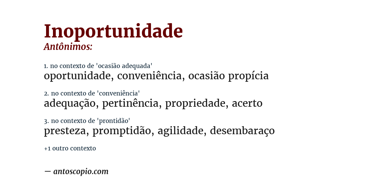Antônimo de inoportunidade