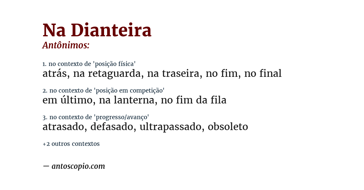 Antônimo de na dianteira