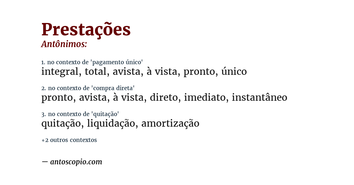 Antônimo de prestações