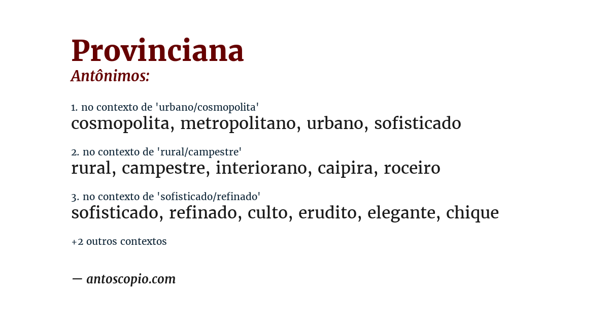 Antônimo de provinciana