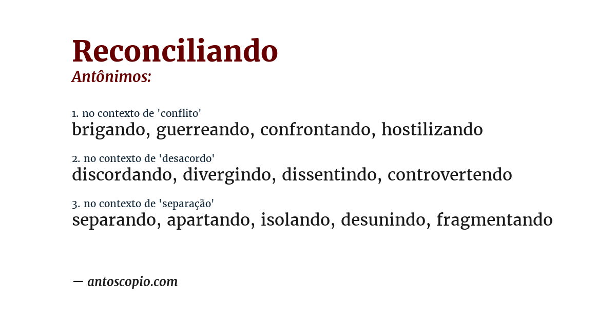 Antônimo de reconciliando