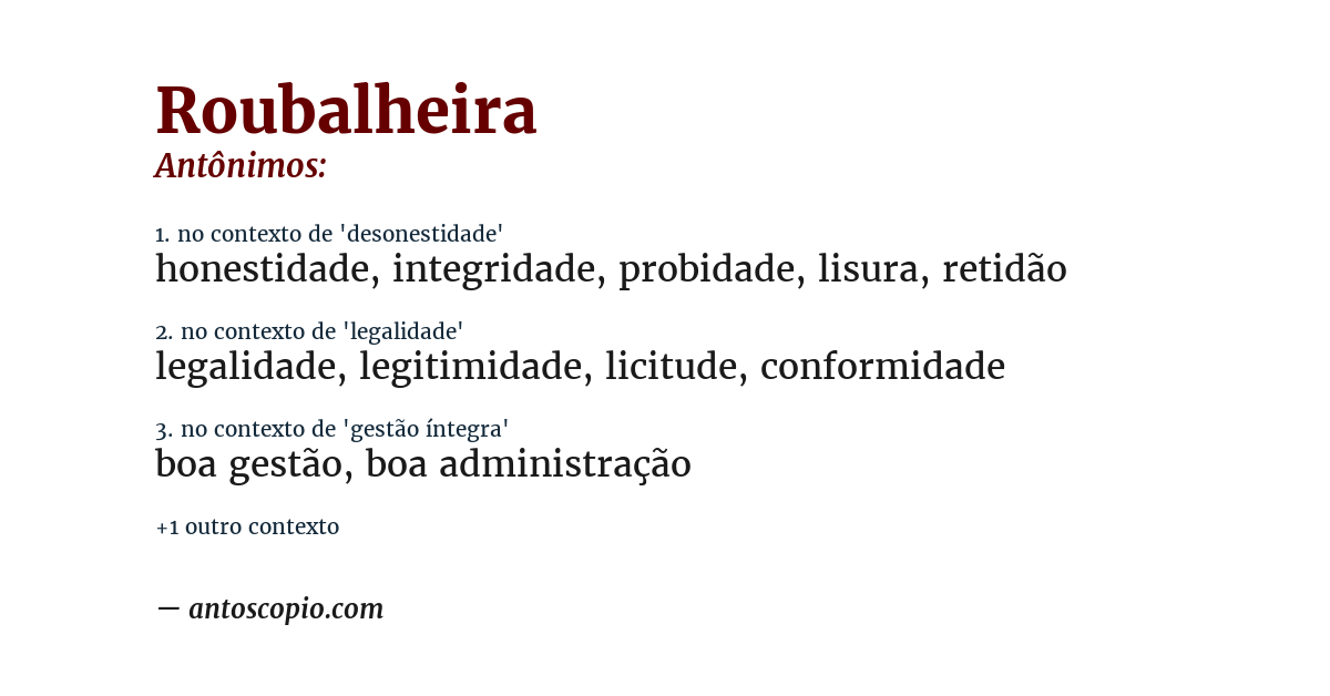 Antônimo de roubalheira