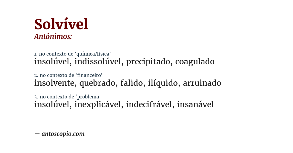 Antônimo de solvível