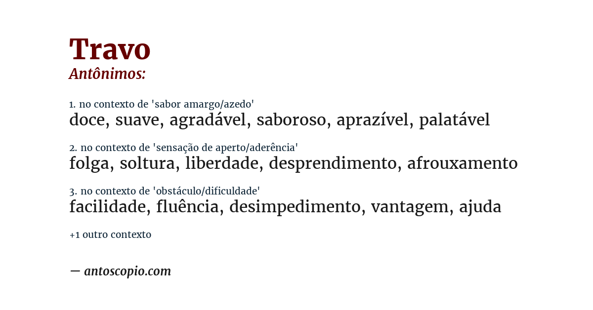 Antônimo de travo