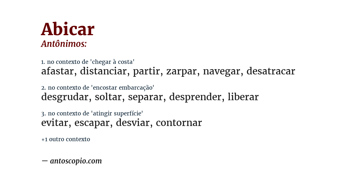 Antônimo de abicar