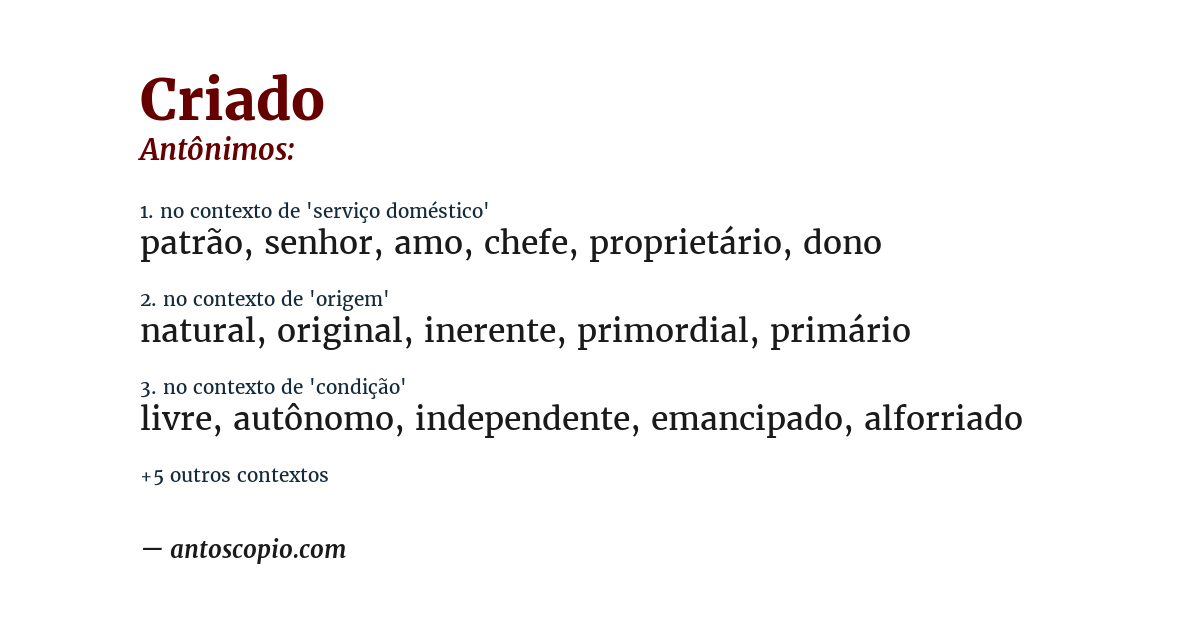 Antônimo de criado