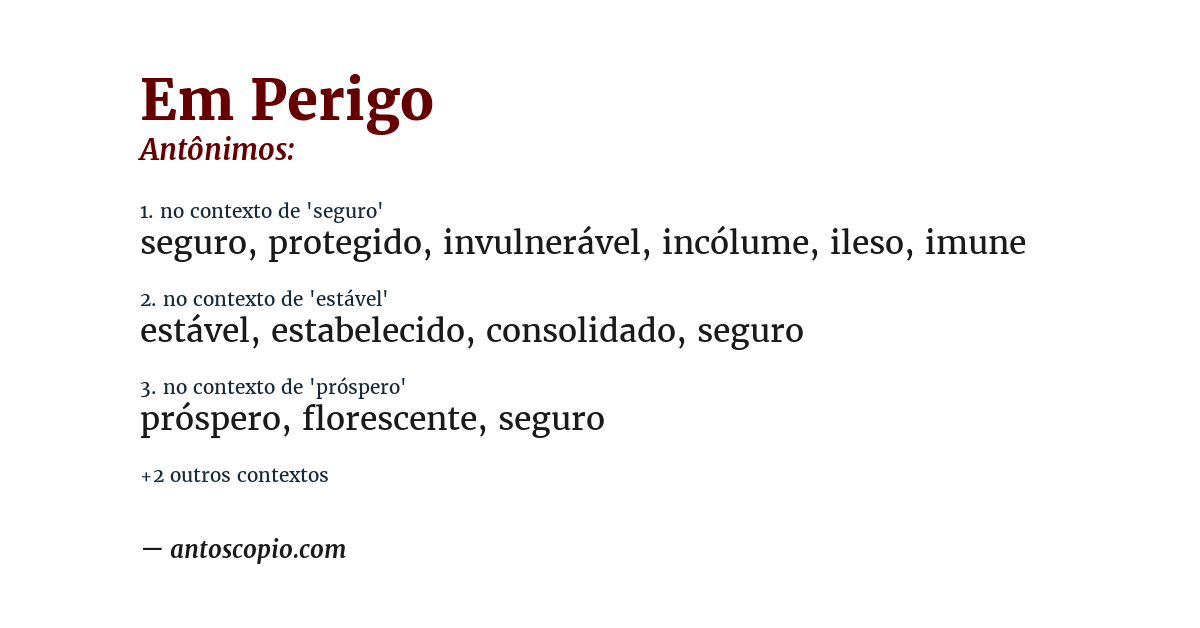 Antônimo de em perigo