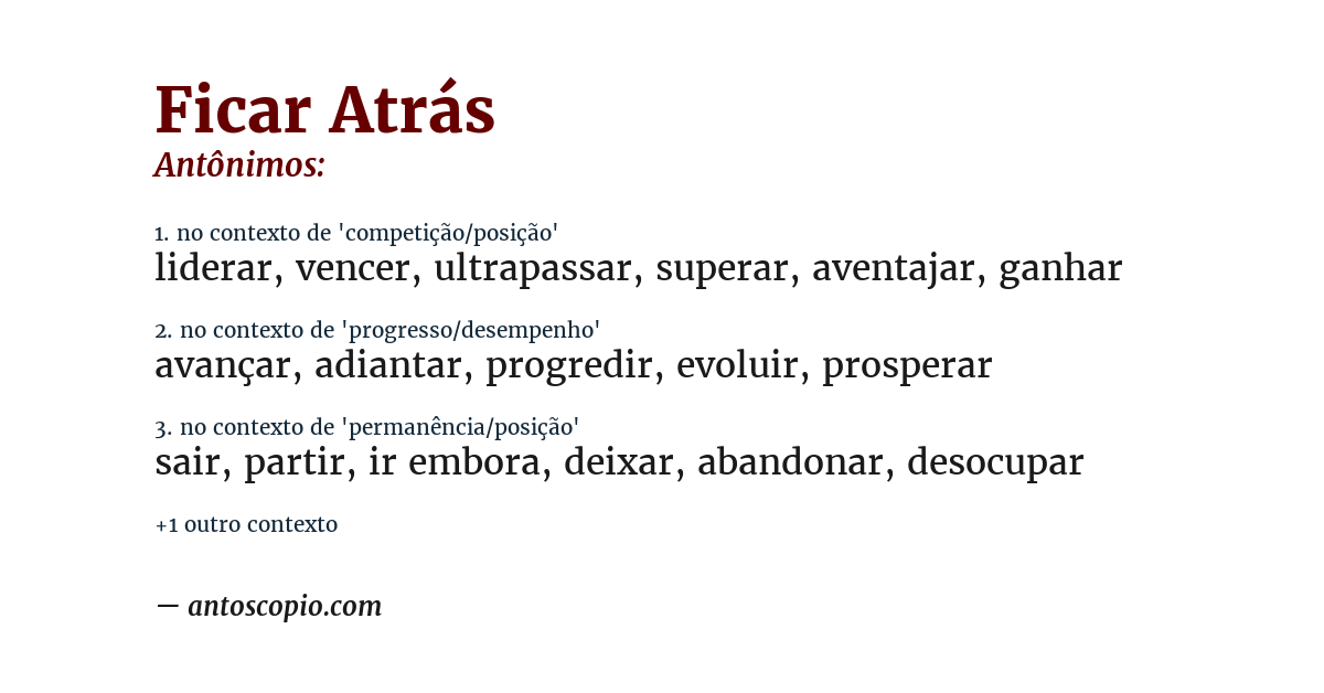 Antônimo de ficar atrás