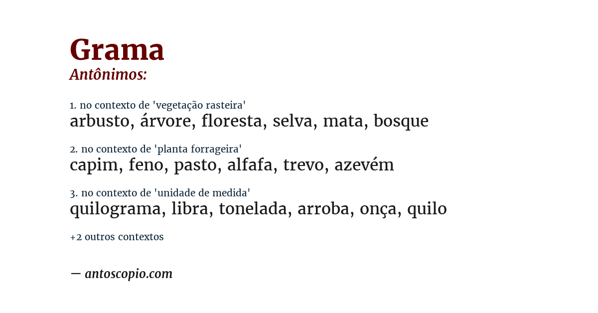 Antônimo de grama