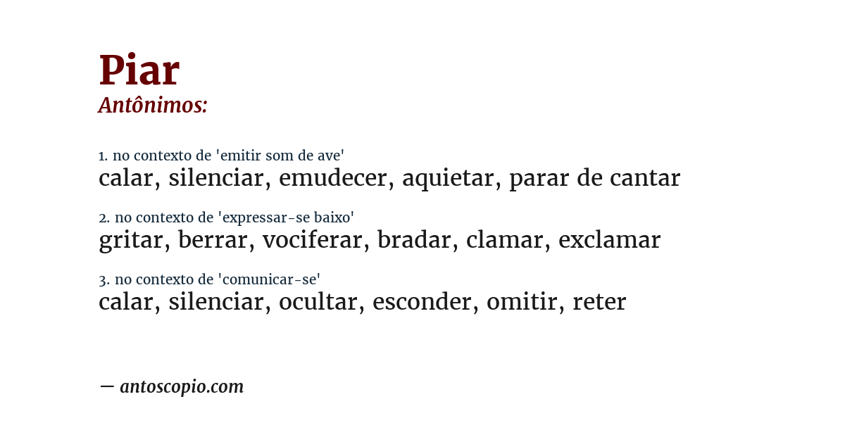 Antônimo de piar