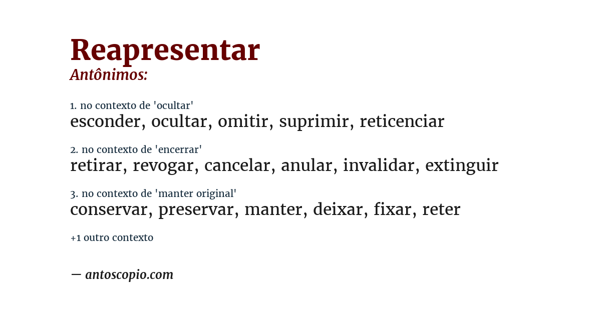 Antônimo de reapresentar