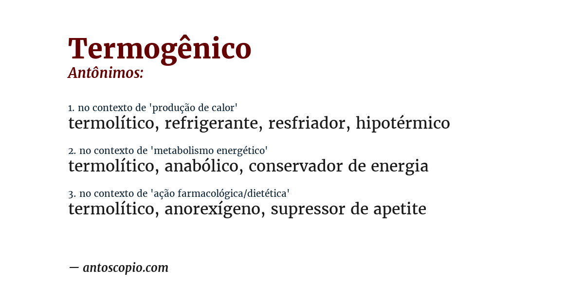Antônimo de termogênico