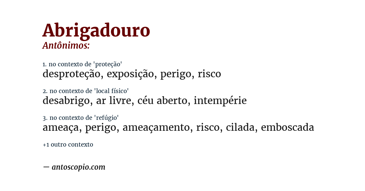 Antônimo de abrigadouro