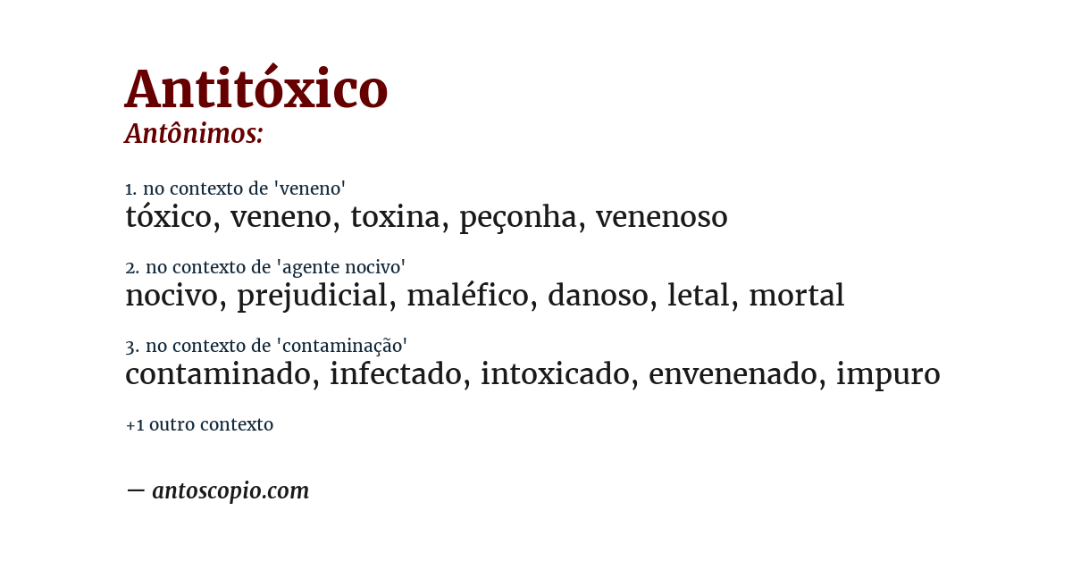 Antônimo de antitóxico