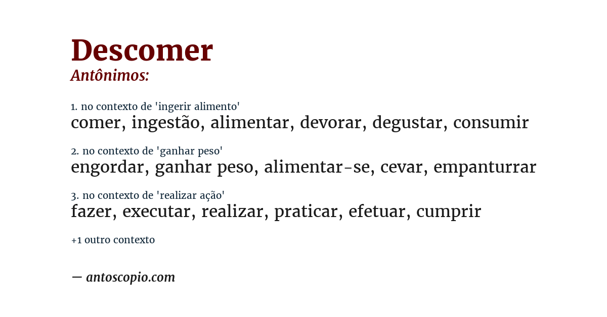 Antônimo de descomer