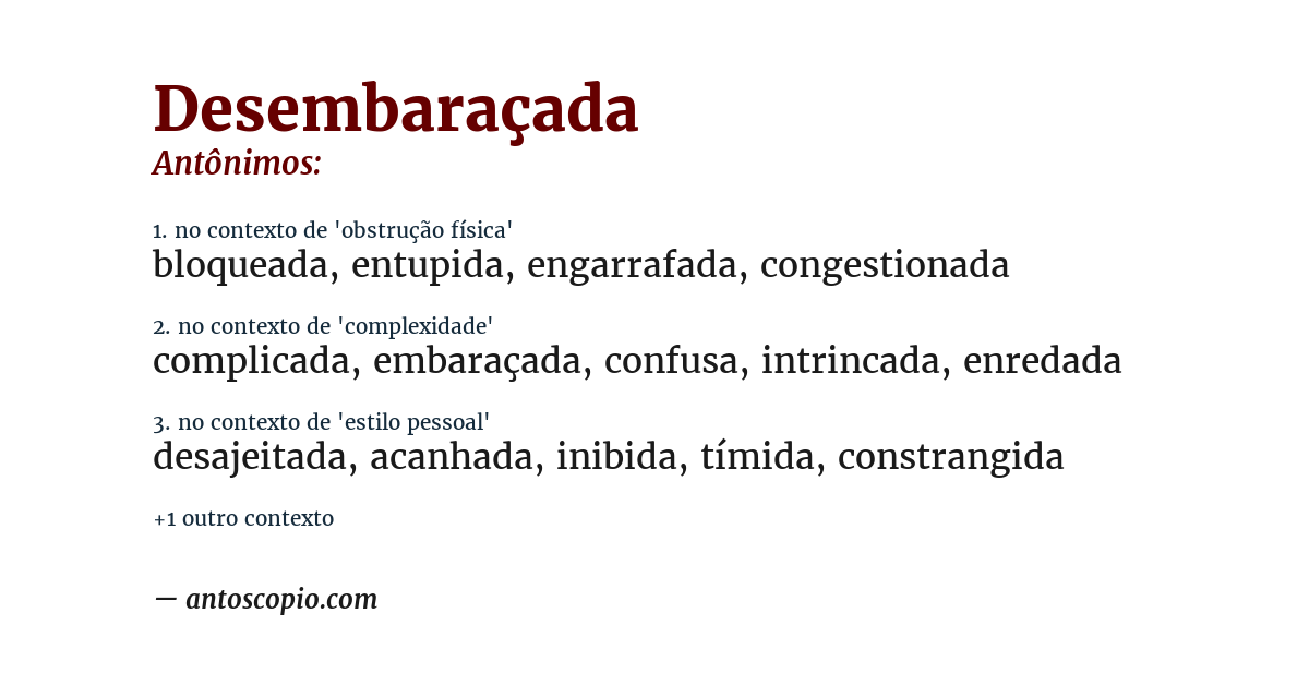 Antônimo de desembaraçada