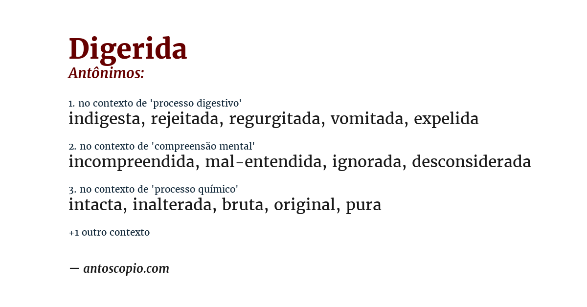 Antônimo de digerida